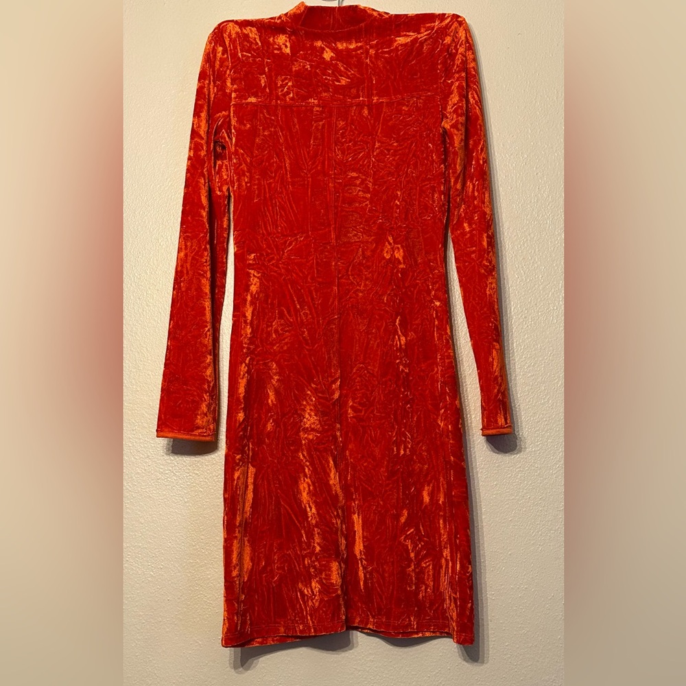 Urban Outfitters Velvet Mock Neck Mini Dress Orange Long Sleeve Size XS